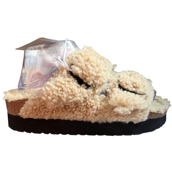 Papillio By Birkenstock Arizona Shearling Sandals Teddy Eggshell Size 39 8 New - Picture 10 of 16